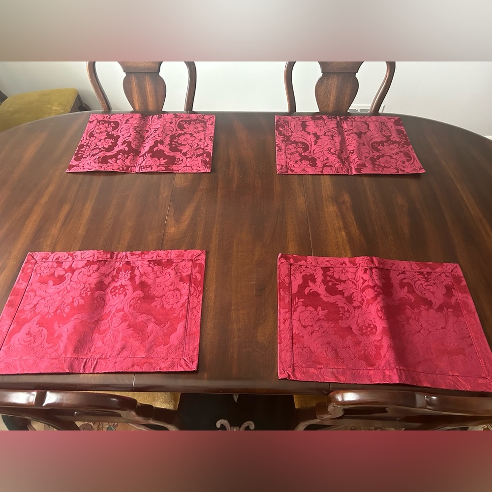 Vintage Waterford Linens "Wiltshire" Red Damask Placemats - Set of 4